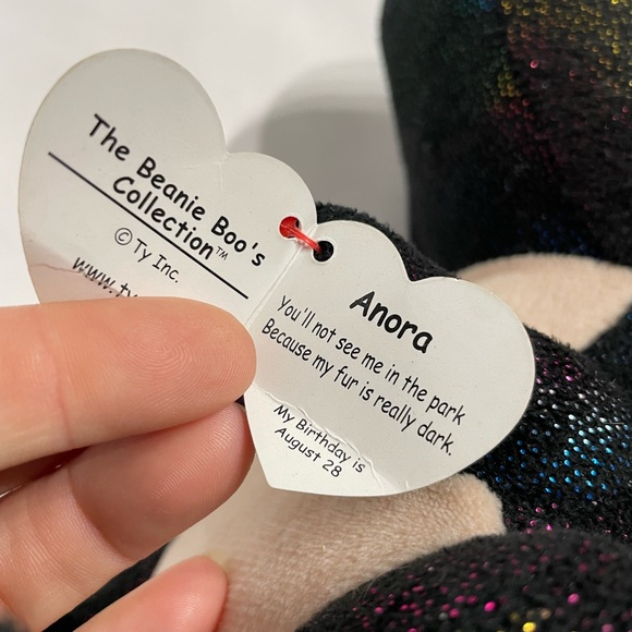 Big 8” Ty Beanie Boo Anora The Black Sparkle Rainbow Dragon Plush Good Condition - Picture 9 of 9